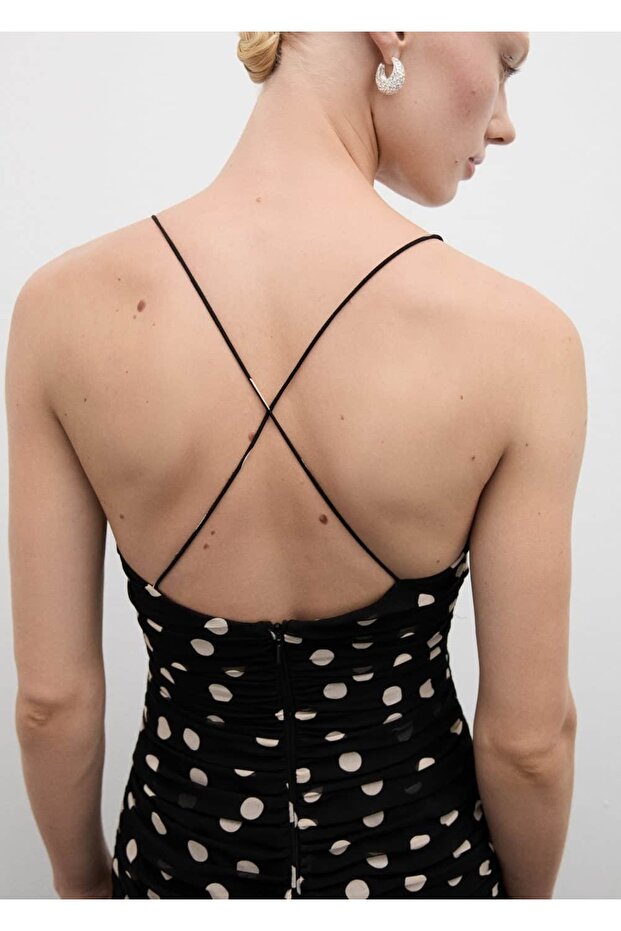 Puantiyeli drapeli elbise - 7