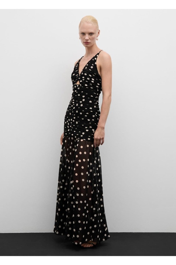 Puantiyeli drapeli elbise - 2