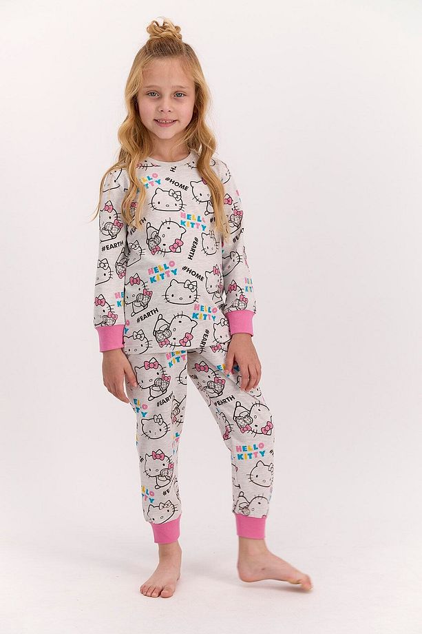 Lisanslı Bejmelanj Kız Çocuk Pijama Takımı L1401-c - 1