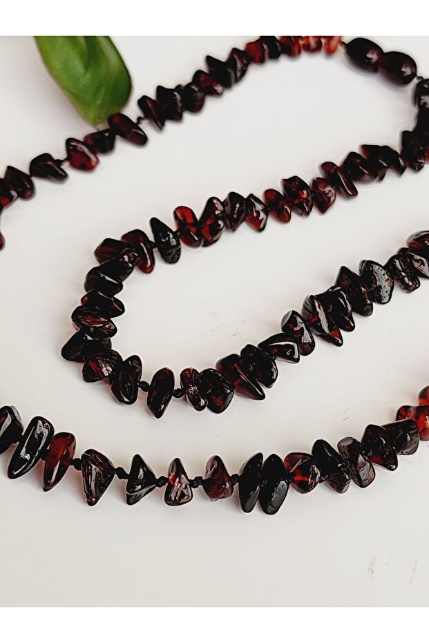 Amber Helmet Necklace Cherry Color 53 Cm Knotted Design