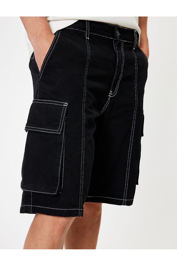 Kot Şort Loose Fit Kargo Cep Detaylı Bermuda Pamuklu - 5
