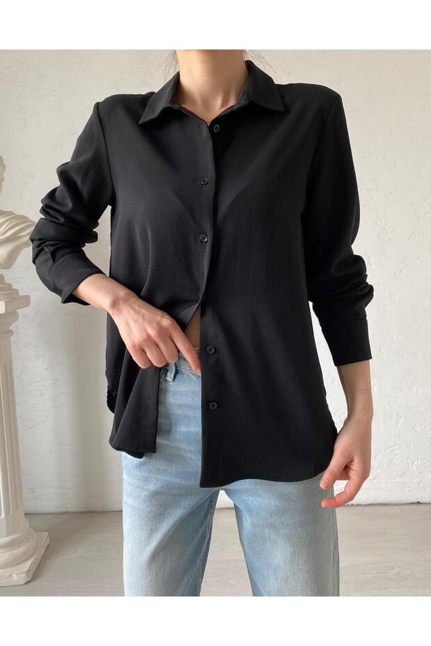 قميص كريب أساسي أسود - 1