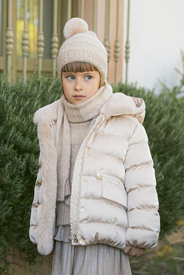 Abel&Lula Girl's Coat with Fur Collar_Mnvs5837