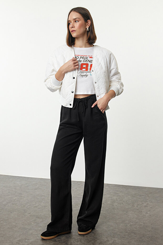 More Sustainable Siyah %100 Tencel™ Beli Lastikli Yüksek Bel Jeans TWOSS24JE00203 - 5