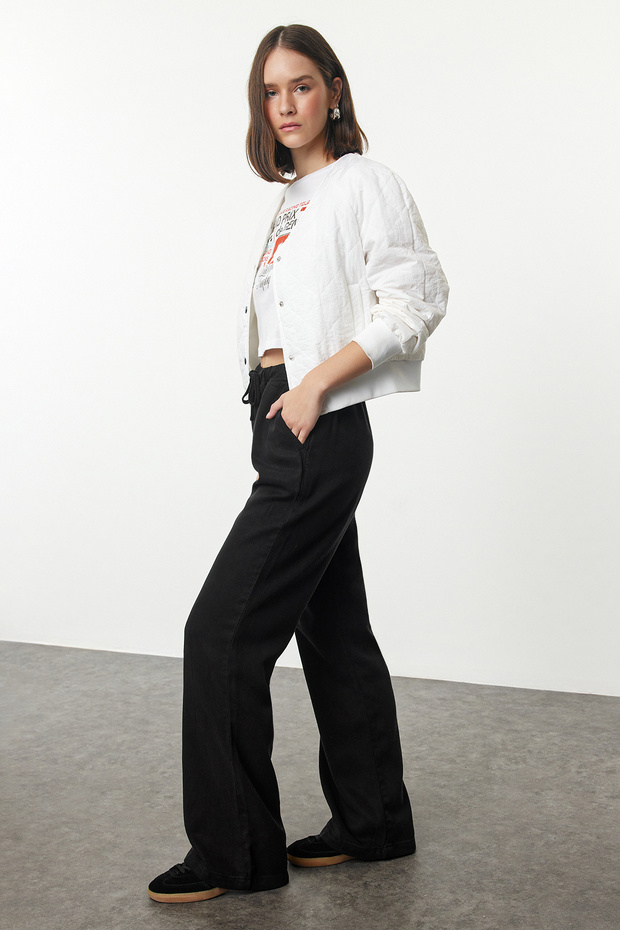 More Sustainable Siyah %100 Tencel™ Beli Lastikli Yüksek Bel Jeans TWOSS24JE00203 - 6