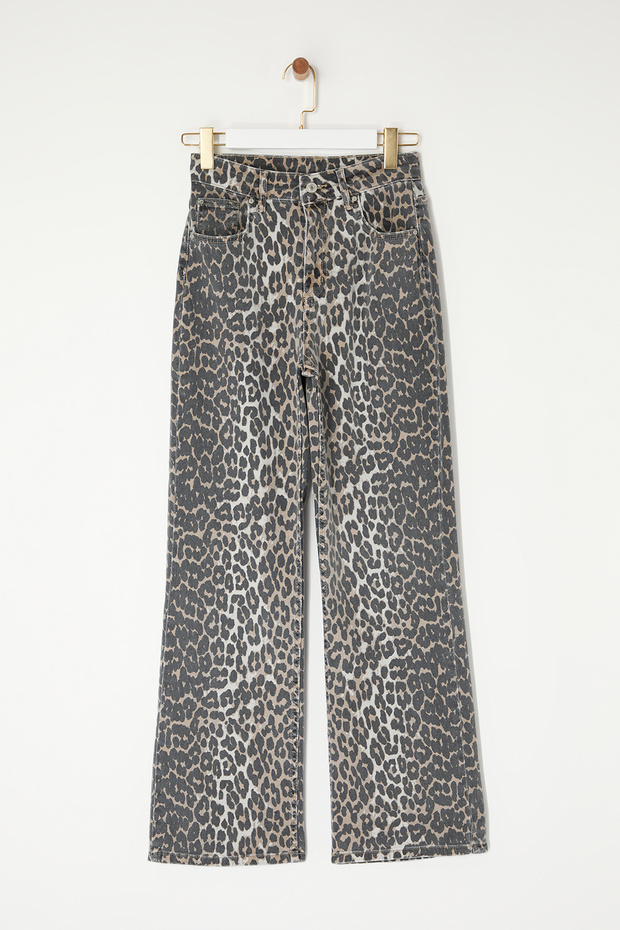 Çok Renkli Leopar Desenli Kahverengi Yüksek Bel Orta Esnek Wide Leg Jeans TWOAW25JE00309 - 10