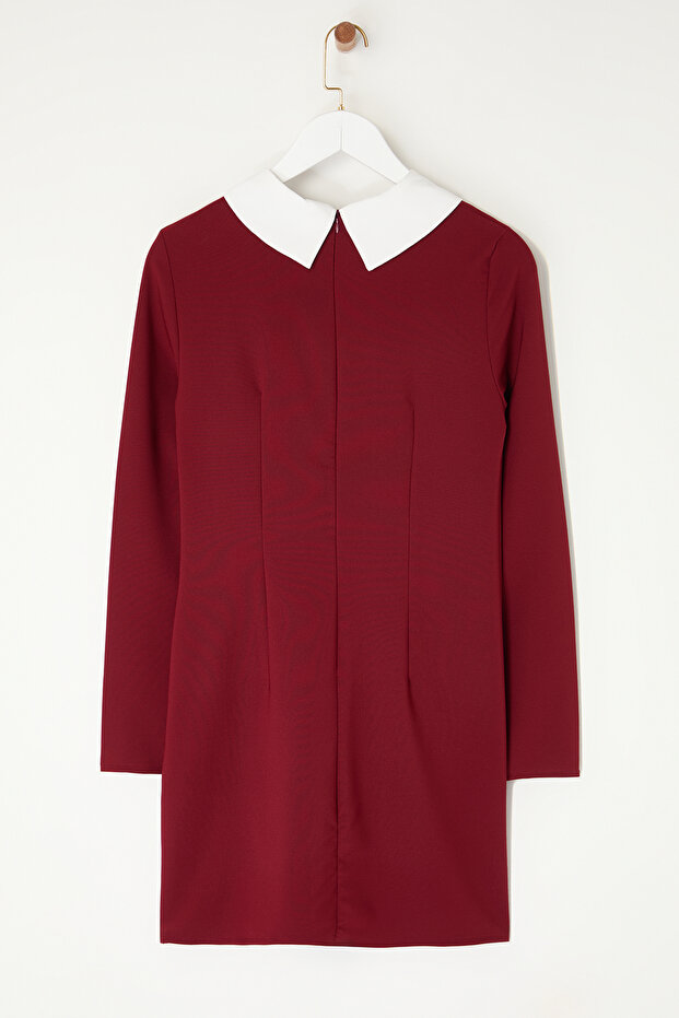 Bordo Yaka Detaylı Dokuma Elbise TWOAW24EL00298 - 7