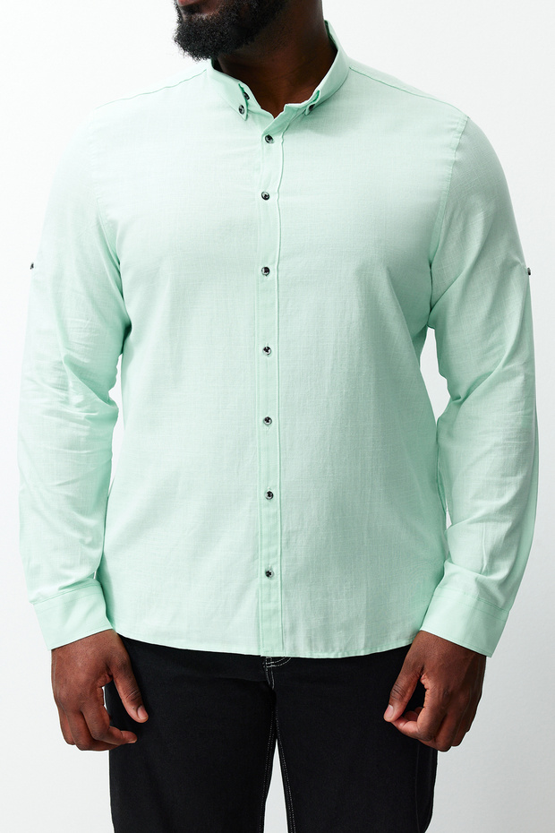Yeşil Regular Fit Rahat Düğmeli Yaka Basic Büyük Beden Gömlek TMNSS23GO00094 - 3