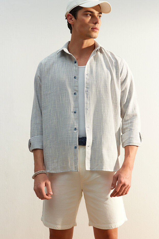 Mavi Regular Fit %100 Pamuk Keten Görünümlü Gömlek TMNSS23GO00111 - 3
