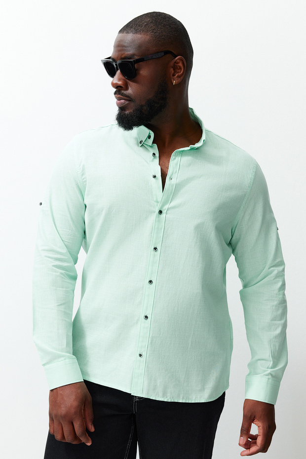 Yeşil Regular Fit Rahat Düğmeli Yaka Basic Büyük Beden Gömlek TMNSS23GO00094 - 1