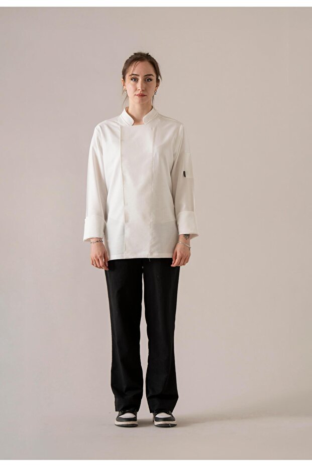 C-04 Soft Linen Women's White Linen Chef Jacket