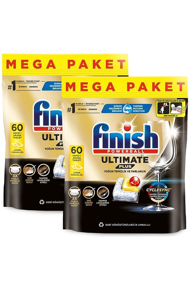 Ultimate Plus Hepsi Bir Arada Bulaşık Makinesi Deterjanı  Kapsül Tablet Limon 120 Adet (60 x 2'li) - 2