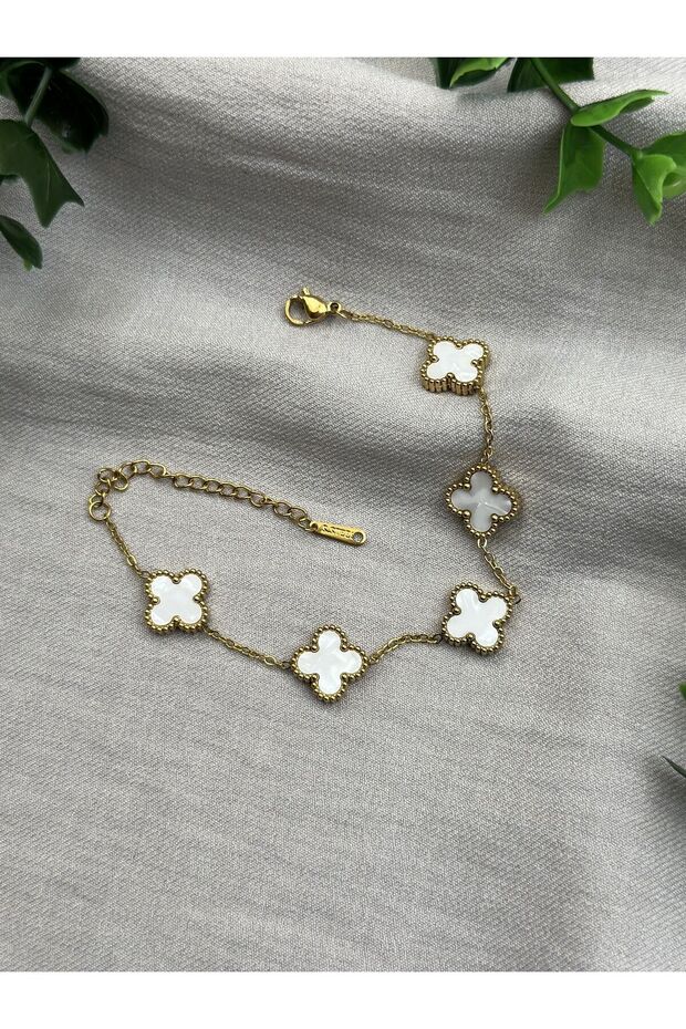 Beyaz Çelik Yonca Bileklik - 3