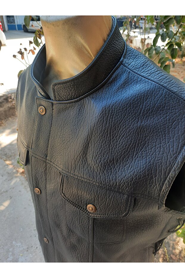 Genuine Leather Jumbo Biker Leather Vest