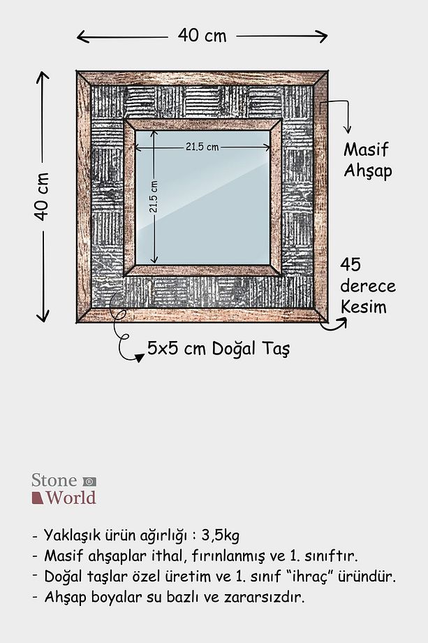 Masif Ahşap Ve Bej Mermerden Dekoratif Ayna - 5