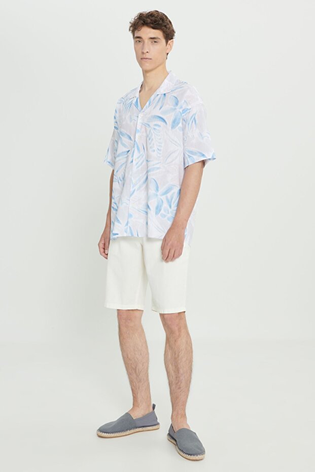 Men's White Linen Comfort Fit Relaxed Fit Side Pocket Shorts