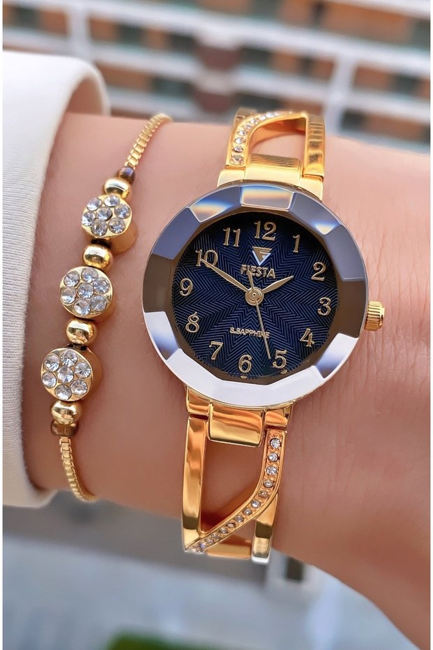 Gold Yellow Steel Cord Small Case Women's Wristwatch - Bracelet