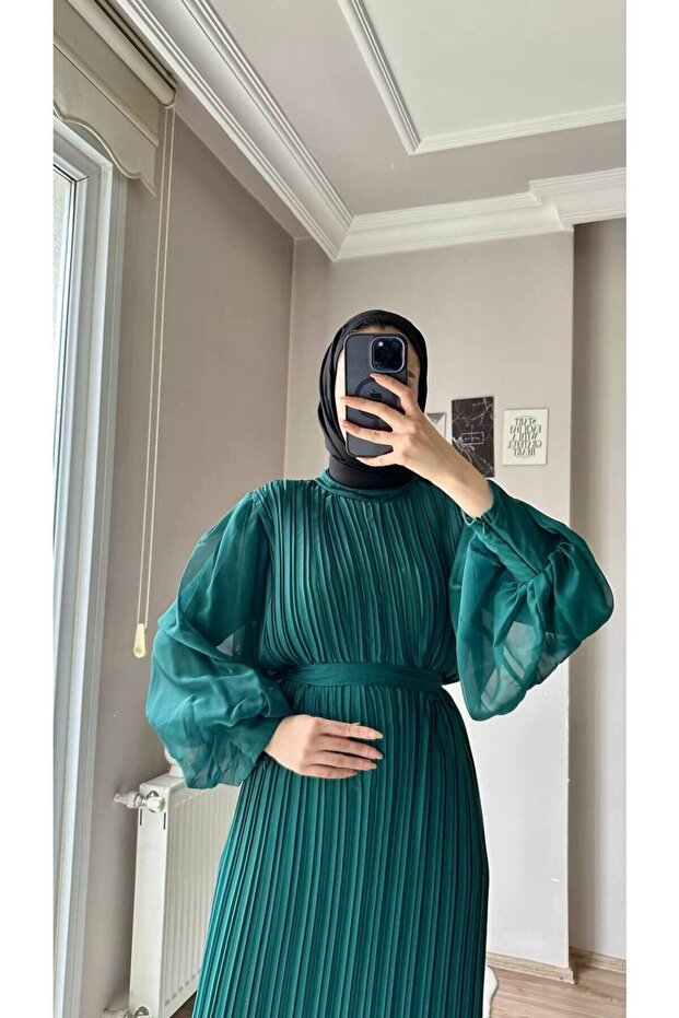 PİLİSELİ JANJAN ŞİFON ELBİSE - 3