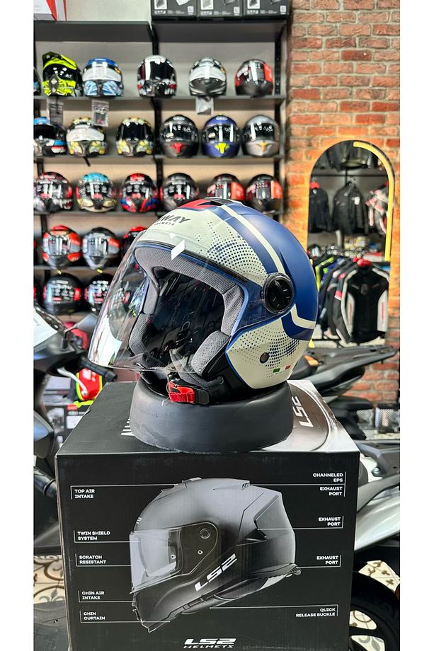 SW 715 Gemini Mavi Gri Yarım Kask - 2