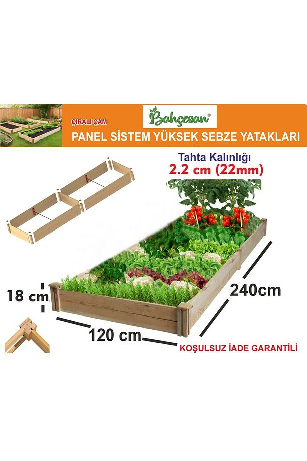 Panel Sistem Yüksek Sebze Yatağı/Ahşap Sebze Tarhı/Çıralı Çam 120x240x18 - 1