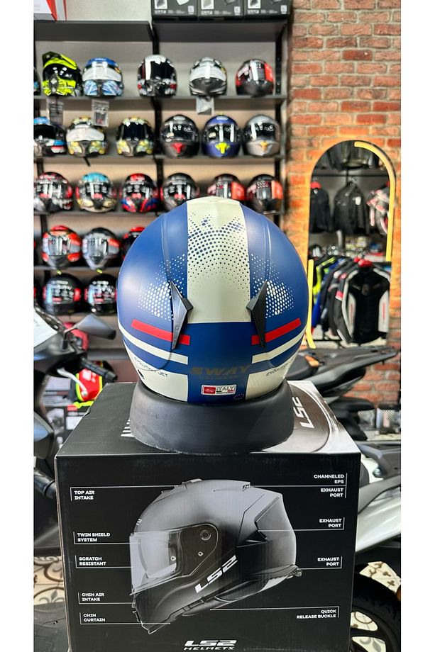 SW 715 Gemini Mavi Gri Yarım Kask - 4