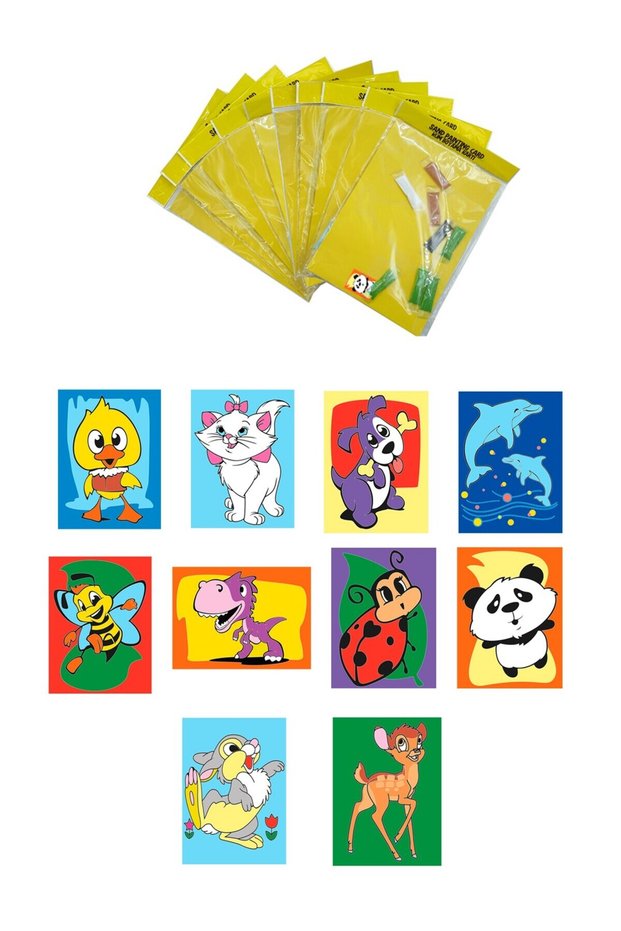 Cute Animals, 10 Large A4 Cards, Girl-Boy Sand Painting Card Set - Red Castle KB-RC-103