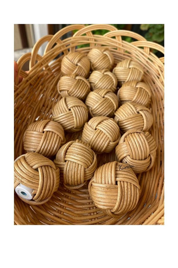 Bohem Hasır Bambu Rattan Yuvarlak Kulp - Açık Meşe Renk - 3