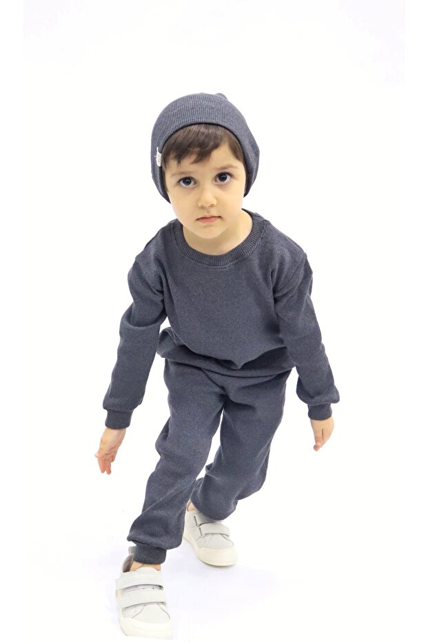 Antracit melange – füstölt vezetékes uniszex baba és gyerek 3 részes készlet/készlet - 2