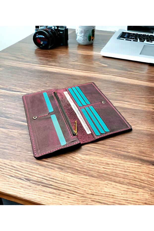 Genuine Leather Handmade Zippered Clutch Bag Portfolio Wallet