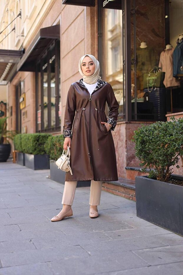 ليوبارد منقوشة خندق معطف مقنعين - 3