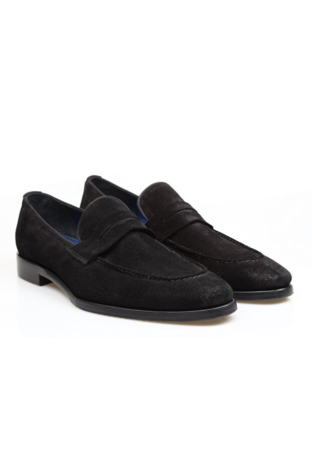 Black Color Laceless Genuine Leather Men's Shoes