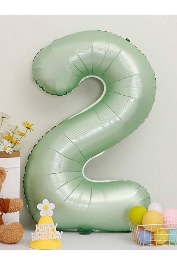 Retro Sage Green Number Foil Balloon 2 Years Old Balloon