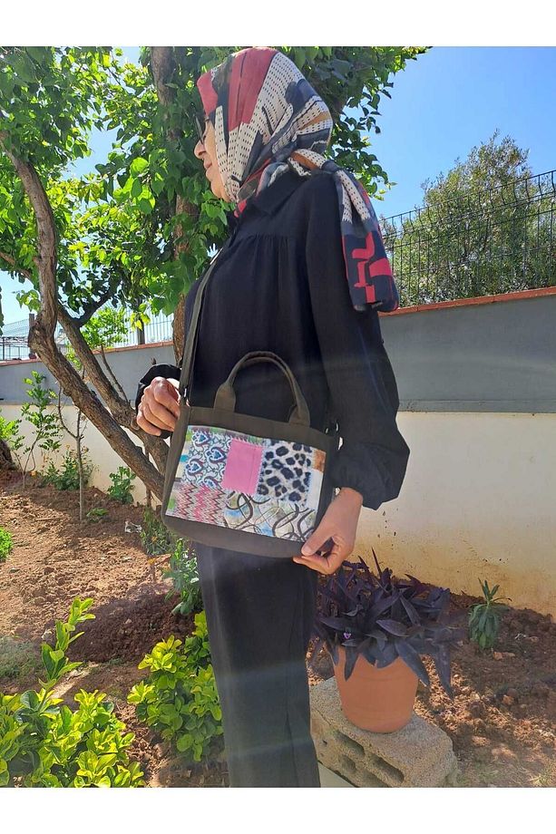 Patchwork Cep Desenli Bez Postacı Çantası - 8