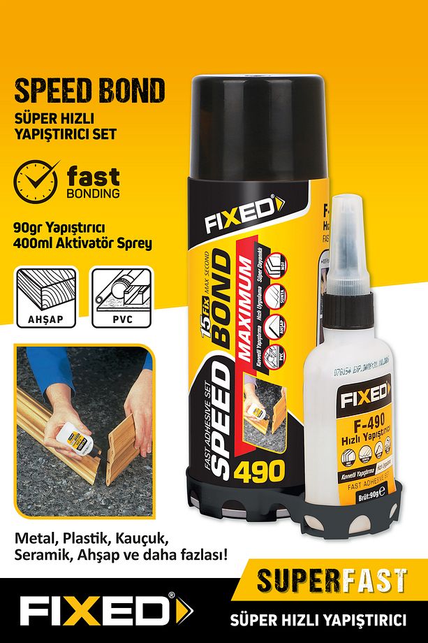 F490 Universal Spreyli Süper Hızlı Yapıştırıcı Set 400 ml 90 gr - 1