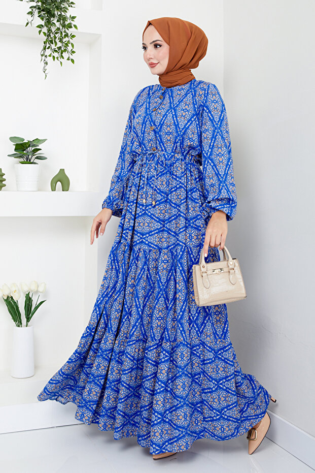 Buttoned Dress Mdp1131 Cobalt Blue