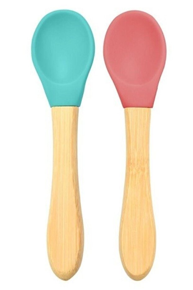 Bamboo Handle Silicone Spoon Set of 2 - Green Claret Red