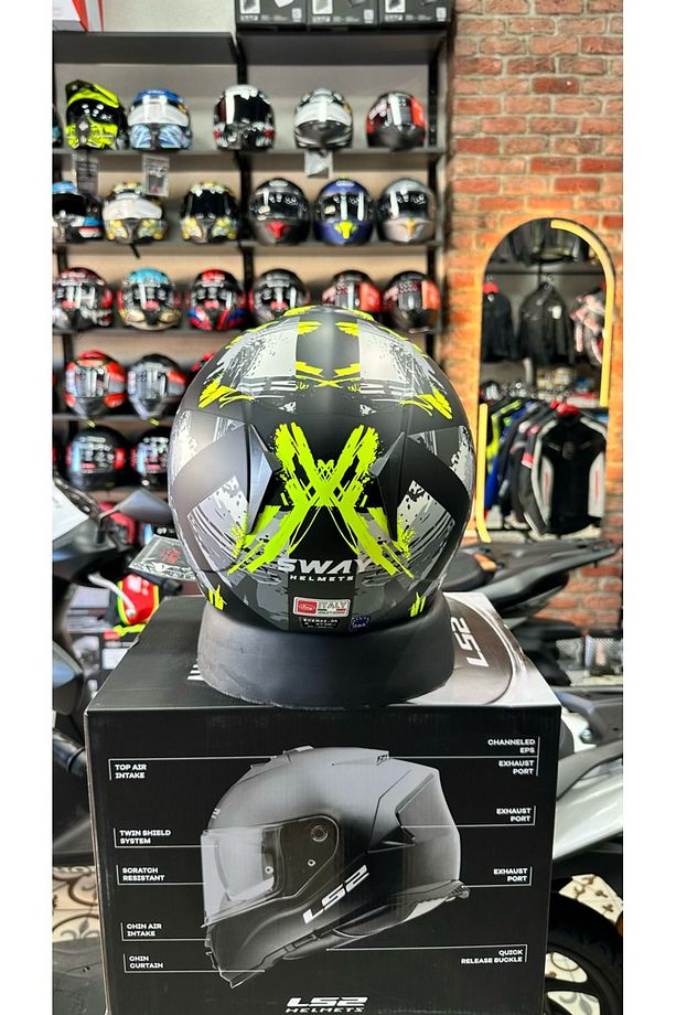 SW 715 POISON Siyah Sarı Yarım Kask - 4
