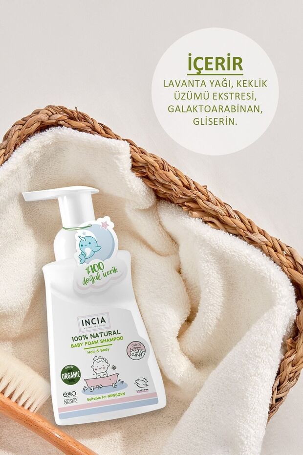 %100 Doğal Organik Sertifikalı Bebek Köpük Şampuanı Saç Vücut Lavanta Konak Önleyici Yenidoğan 200ml - 4