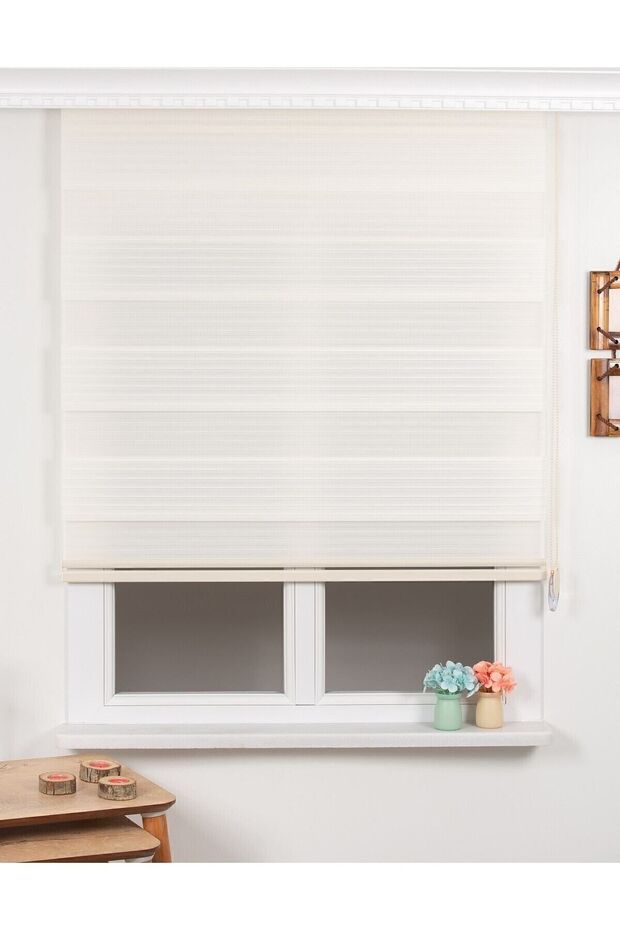 Perdehanem Geniş Plise Zebra Perde Krem - 3