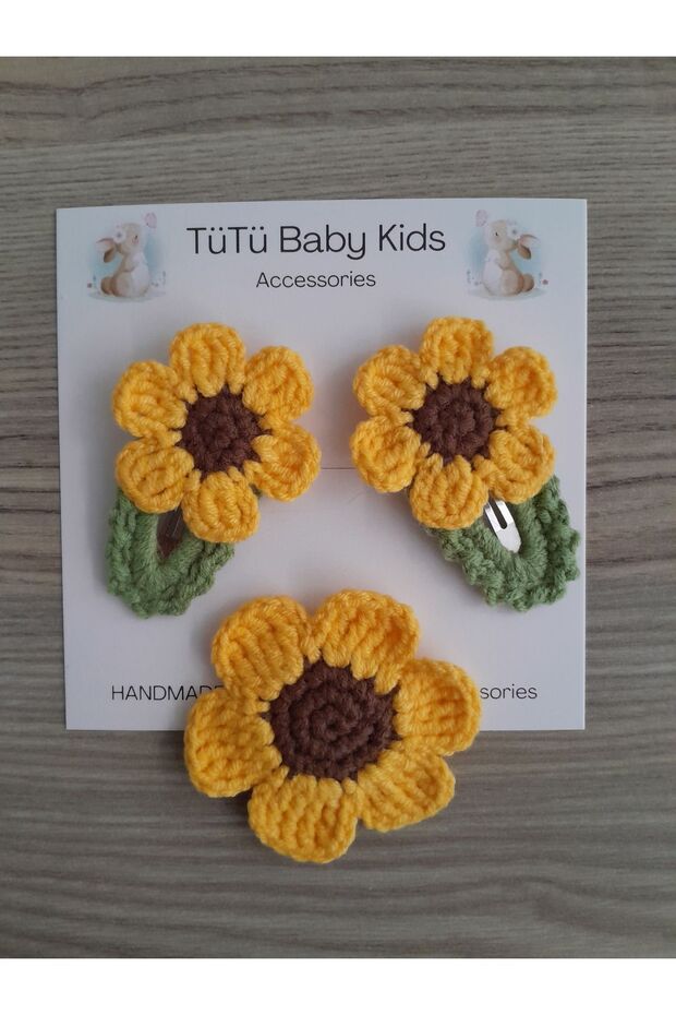 3-Piece Daisy Knitted Set, Knitted Sister and Sister Combination Buckle Set
