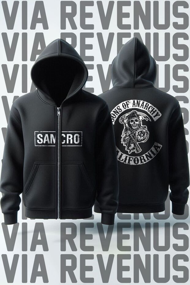 Sons of Anrchy Front Back Printed Unisex Zipper Hooded Sweatshirt Cardigan