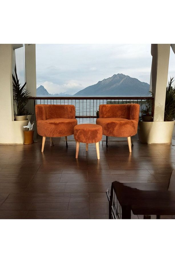 Çay Seti Ikili Koltuk Berjer Ve Puf Takımı (SALON, BALKON, OFİS) 3 Lü Takım - 1
