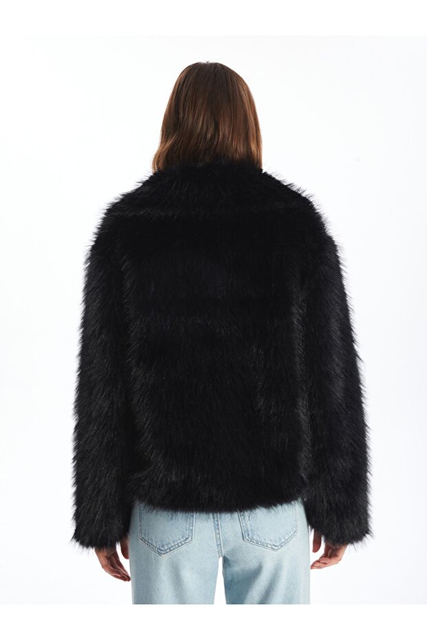 Damski płaszcz pluszowy - kołnierz kurtki - 4
