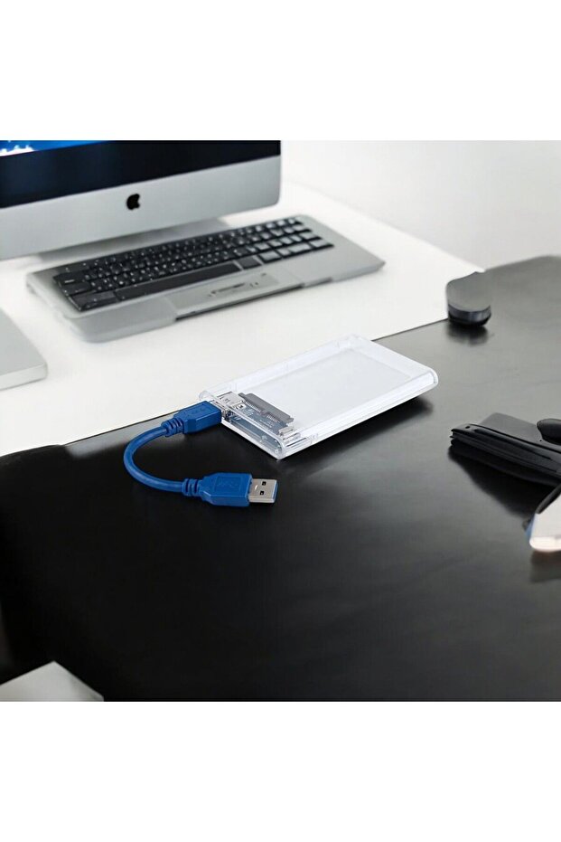 صندوق قرص صلب خارجي شفاف مقاس 2.5 بوصة من نوع SATA SSD وHDD مع منفذ USB 3.0 - تصميم نحيف
