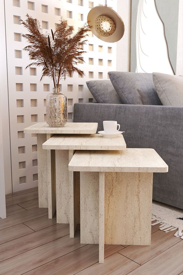 Tİ Def Iskandinav Tarzı Yan Sehpa Seti - Modern Tasarım - 3'lü Zigon - 1
