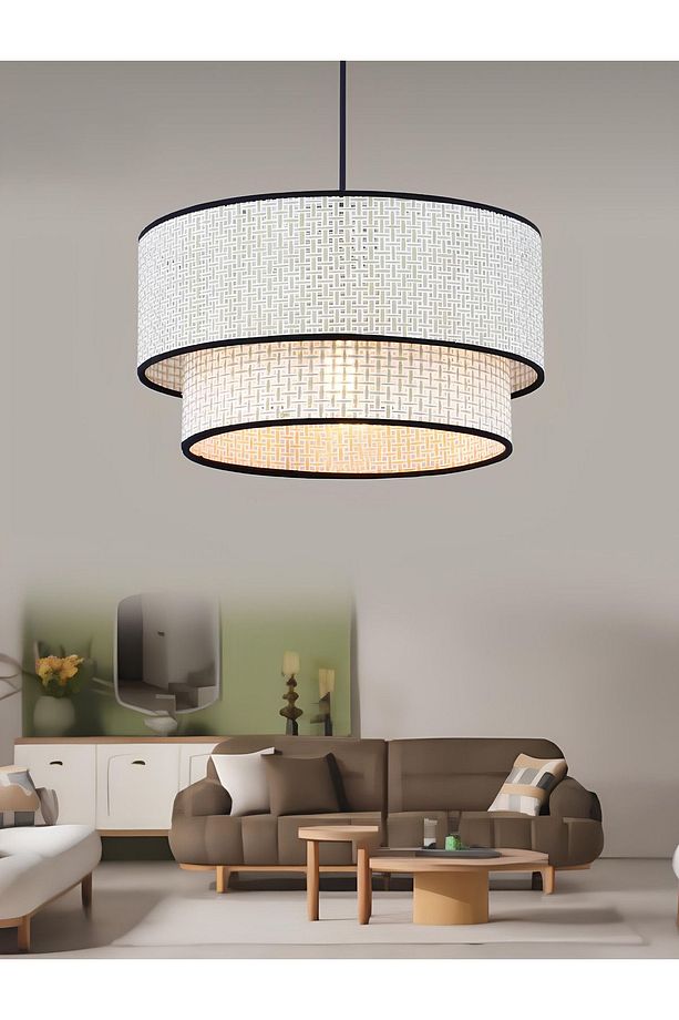Modern Iskandinav Nordic Beyaz Hazeran Salon Mutfak Oturma Odası Avize Hasır Rattan Çift Katlı - 1