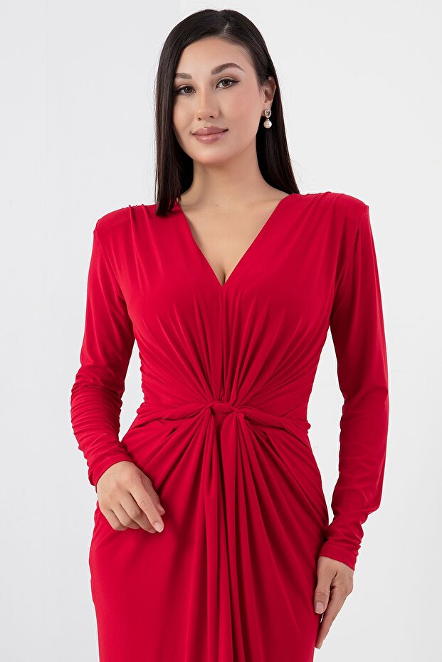 V Yaka Uzun Kol Sandy Elbise NY4411 - 2