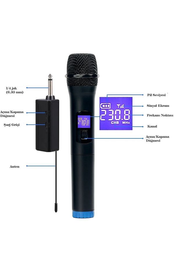 Vhf Kablosuz Mikrofon Profosyonel Cami Okul Otobüs Sunum Düğün Alıcılı El Mikrofonu Karaoke - 5