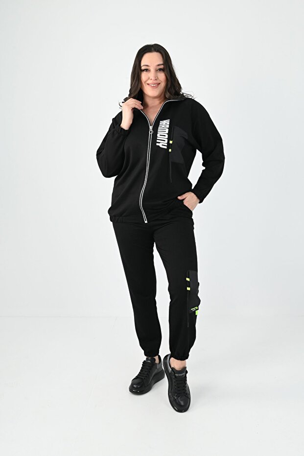 Women's Large Size Harmony Print Detailed Tracksuit Set 8079-24