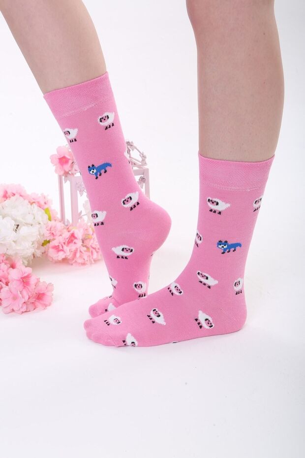 الجوارب الملونة الوردية منقوشة الأغنام - 4